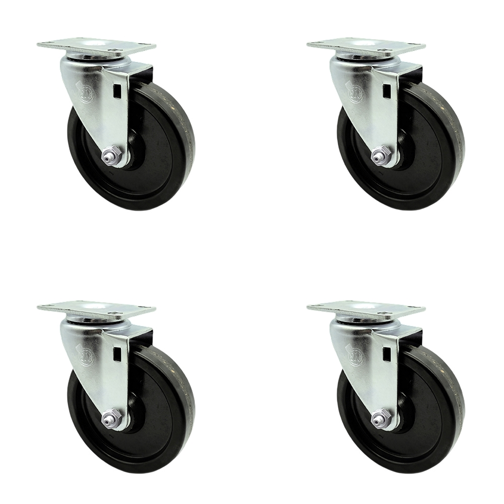 Stainless Steel Phenolic Swivel Top Plate Caster Set of 4 w/5" x 1.25" Black Wheels - Includes 4 Swivel - 1200 lbs Total Capacity - Service Caster Brand — photo 1