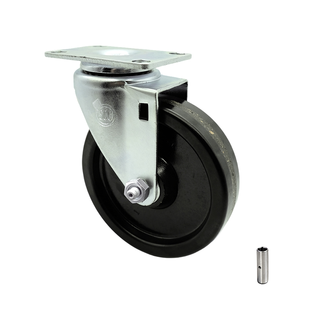 Stainless Steel Phenolic Swivel Top Plate Swivel Caster w/5" x 1.25" Black Wheel - 300 lbs Capacity/Caster - Service Caster Brand — photo 1