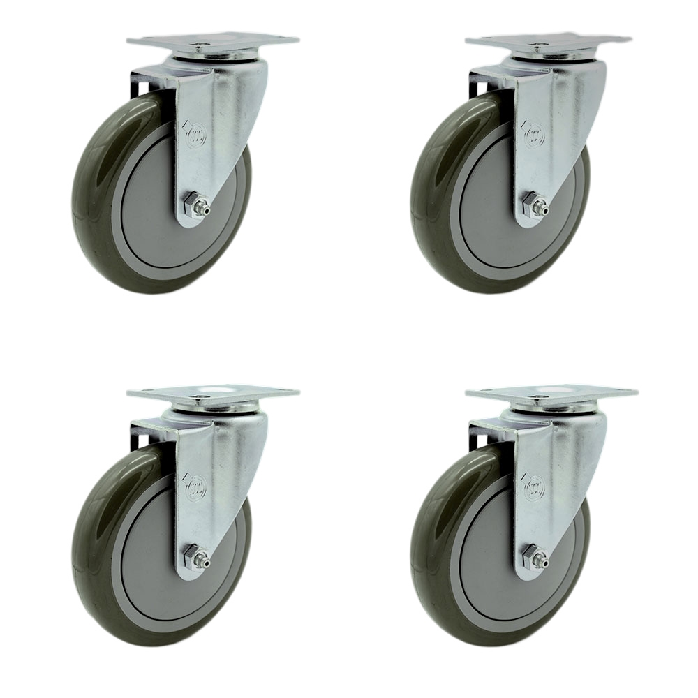 Stainless Steel Polyurethane Swivel Top Plate Caster Set of 4 w/5" x 1.25" Gray Wheels - Includes 4 Swivel - 1400 lbs Total Capacity - Service Caster Brand — photo 1