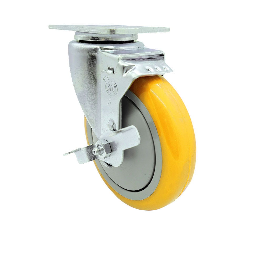 Service Caster Brand Replacement Caster for McMaster Carr Caster 8359T441 - Stainless Steel Swivel Top Plate Caster with 5 Inch Yellow Polyurethane Wheel and Top Locking Brake-350 lbs. Capacity/Caster — photo 1