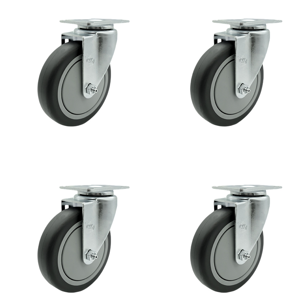 Stainless Steel Thermoplastic Rubber Swivel Top Plate Caster Set of 4 w/5" x 1.25" Gray Wheels - Includes 4 Swivel - 1200 lbs Total Capacity - Service Caster Brand — photo 1