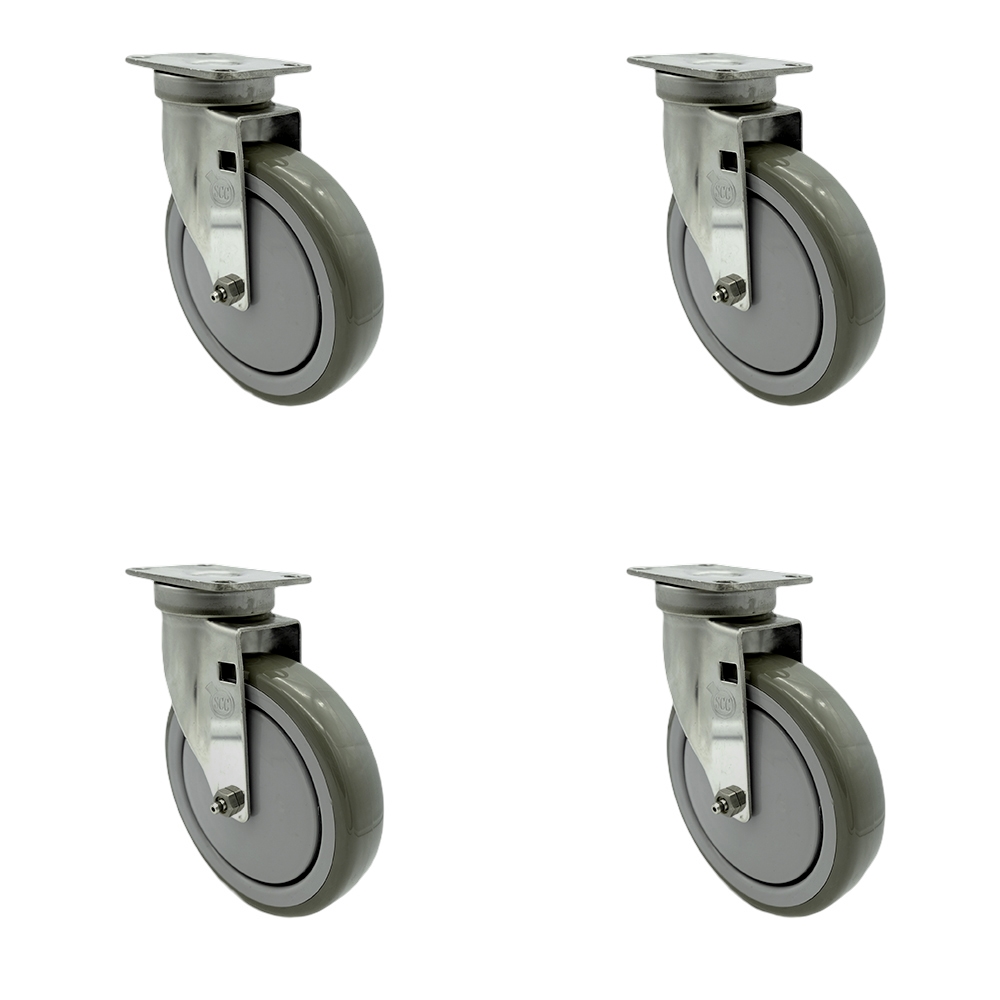 Stainless Steel Polyurethane Swivel Top Plate Caster Set of 4 w/6" x 1.26" Gray Wheels - Includes 4 Swivel - 1400 lbs Total Capacity - Service Caster Brand — photo 1