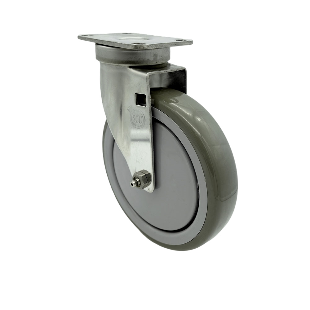 Stainless Steel Polyurethane Swivel Top Plate Swivel Caster w/6" x 1.26" Gray Wheel - 350 lbs Capacity/Caster - Service Caster Brand — photo 1
