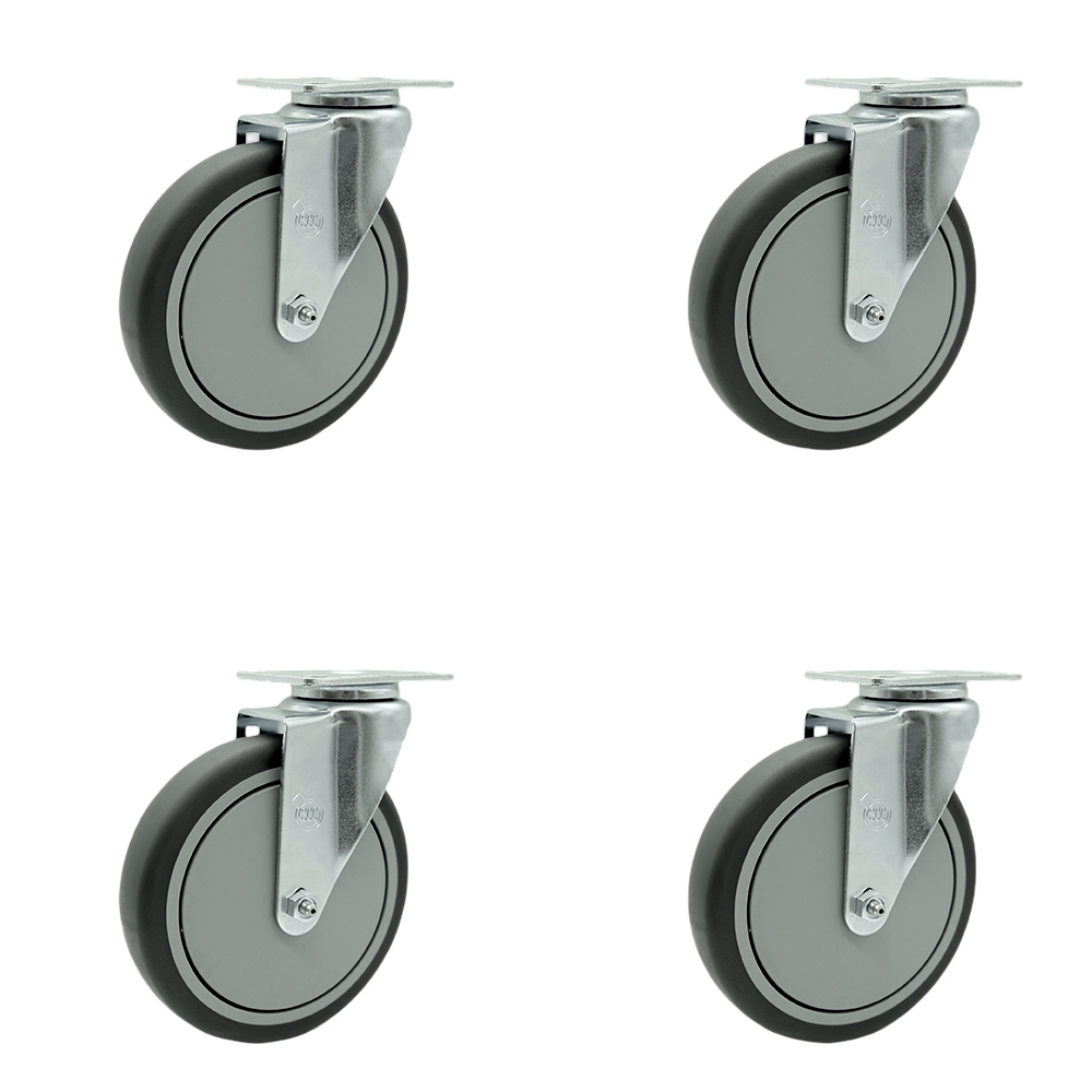 Stainless Steel Thermoplastic Rubber Swivel Top Plate Caster Set of 4 w/6" x 1.25" Gray Wheels - Includes 4 Swivel - 1200 lbs Total Capacity - Service Caster Brand — photo 1