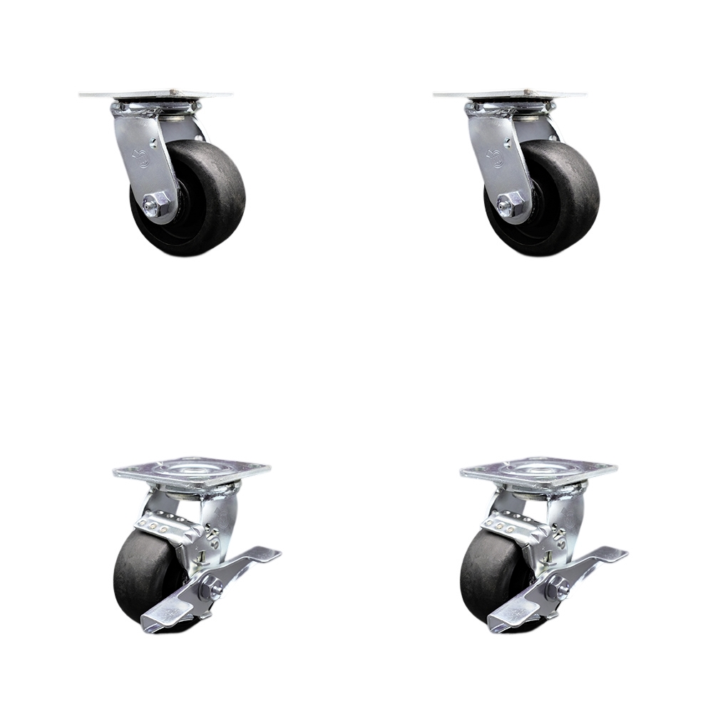 Stainless Steel Glass Filled Nylon Swivel Top Plate Casters Set of 4 Heavy Duty with 4 Inch Wheels - Includes 2 Swivel with Brakes and 2 Swivel – 4,800 lbs. Total Capacity - Service Caster Brand — photo 1