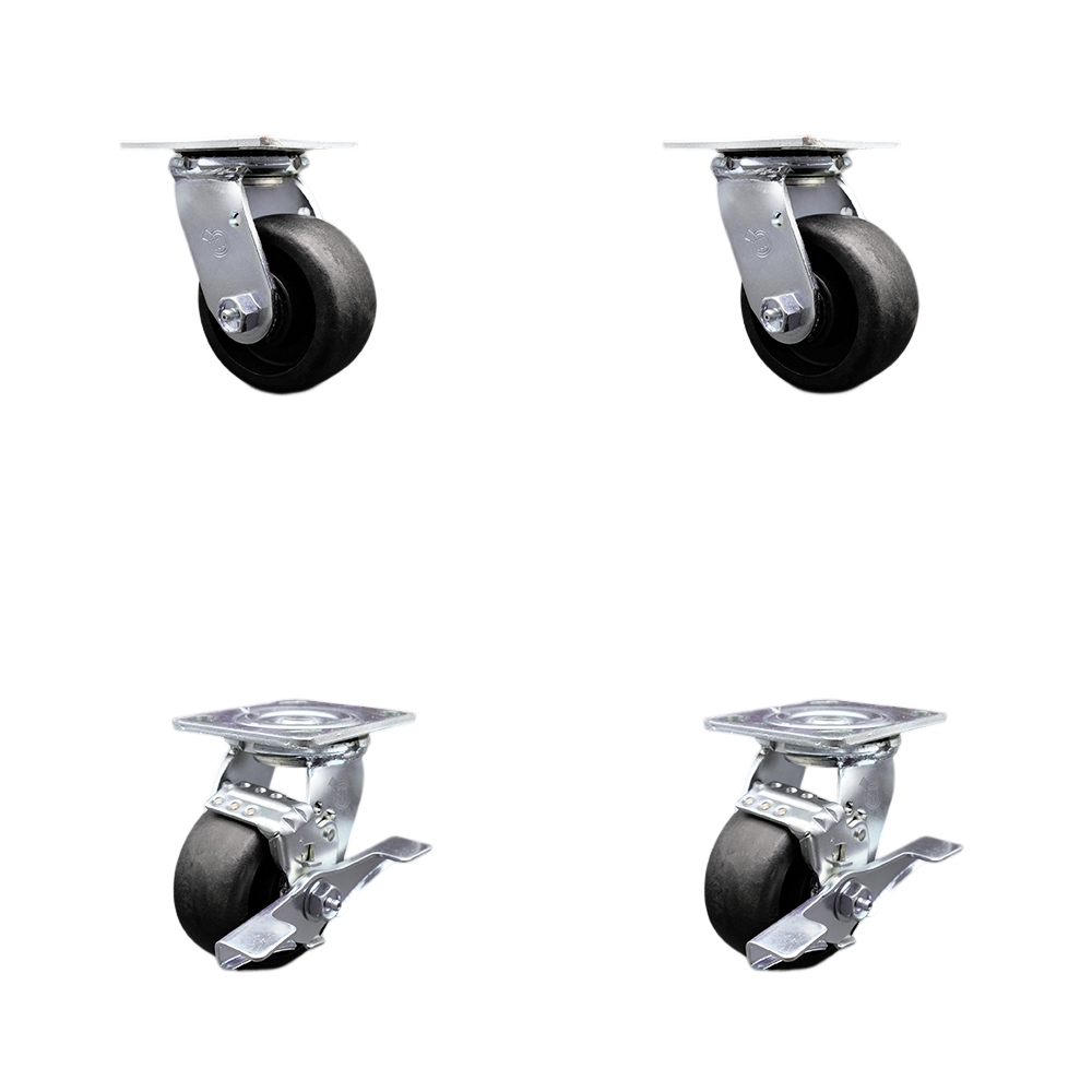 Stainless Steel Heavy Duty Swivel Caster Set with 4 Inch High Temp Glass Filled Nylon Wheels and Ball Bearings-Includes 2 Swivel with Bolt on Swivel Locks and 2 Swivel with Brakes-Service Caster Brand — photo 1