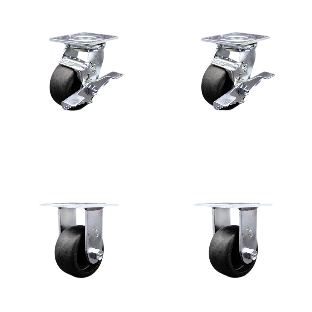 Stainless Steel Heavy Duty Swivel Caster Set of 4 with 4 Inch Glass Filled Nylon Wheels and Delrin Bearings - Includes 2 Swivel with Brakes and 2 Rigid - Service Caster Brand — photo 1