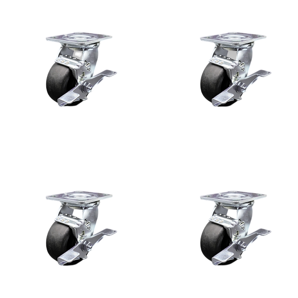 Stainless Steel Glass Filled Nylon Swivel Top Plate Casters Set of 4 Heavy Duty with 4 Inch Wheels - Includes 4 Swivel with Top Lock Brakes – 4,800 lbs. Total Capacity - Service Caster Brand — photo 1