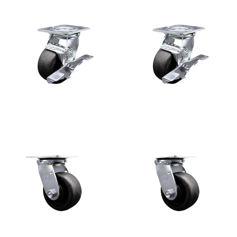 Stainless Heavy Duty Swivel Top Plate Casters with 4 Inch Glass Filled Nylon Wheels - Includes 2 Swivel with Brakes and Bolt on Swivel Locks and 2 Swivel with Bolt on Swivel Locks-Service Caster Brand — photo 1