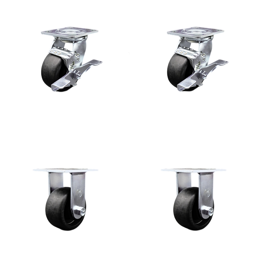 Stainless Steel Heavy Duty Swivel Caster Set with 4 Inch High Temp Glass Filled Nylon Wheels and Ball Bearings -Includes 2 Swivel with Brakes and Bolt on Swivel Locks and 2 Rigid- Service Caster Brand — photo 1