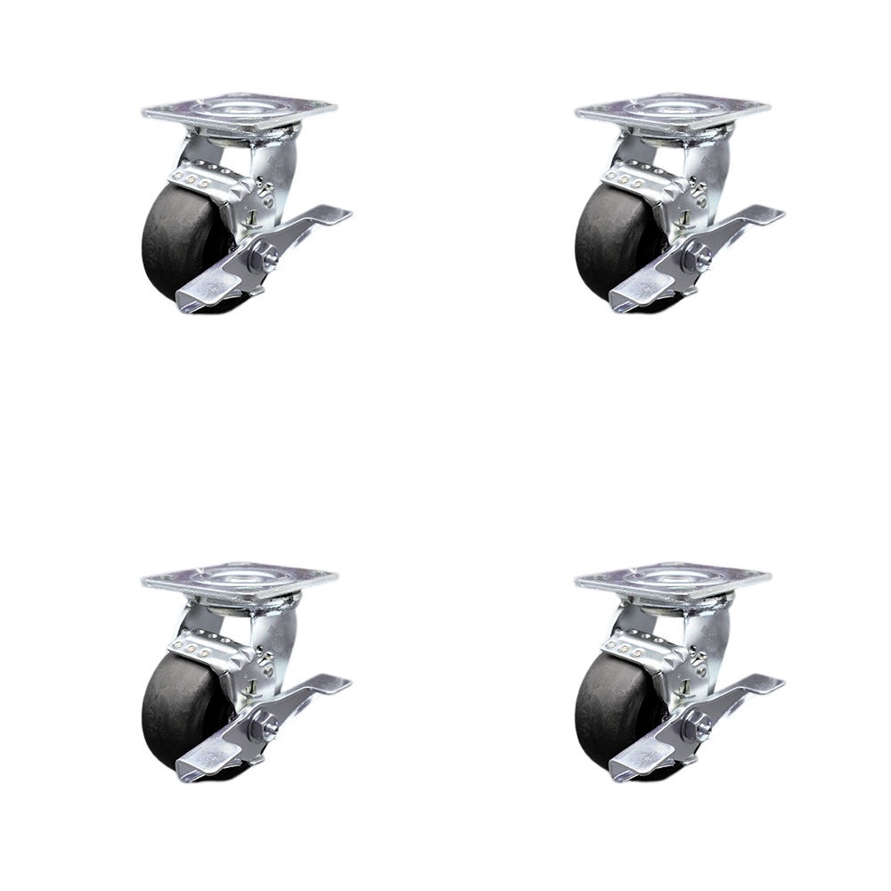 Stainless Steel Heavy Duty Swivel Caster Set with 4 Inch High Temp Glass Filled Nylon Wheel and Ball Bearing-Include 2 Swivel with Brake&Bolt on Swivel Lock and 2 Swivel w/Brake - Service Caster Brand — photo 1