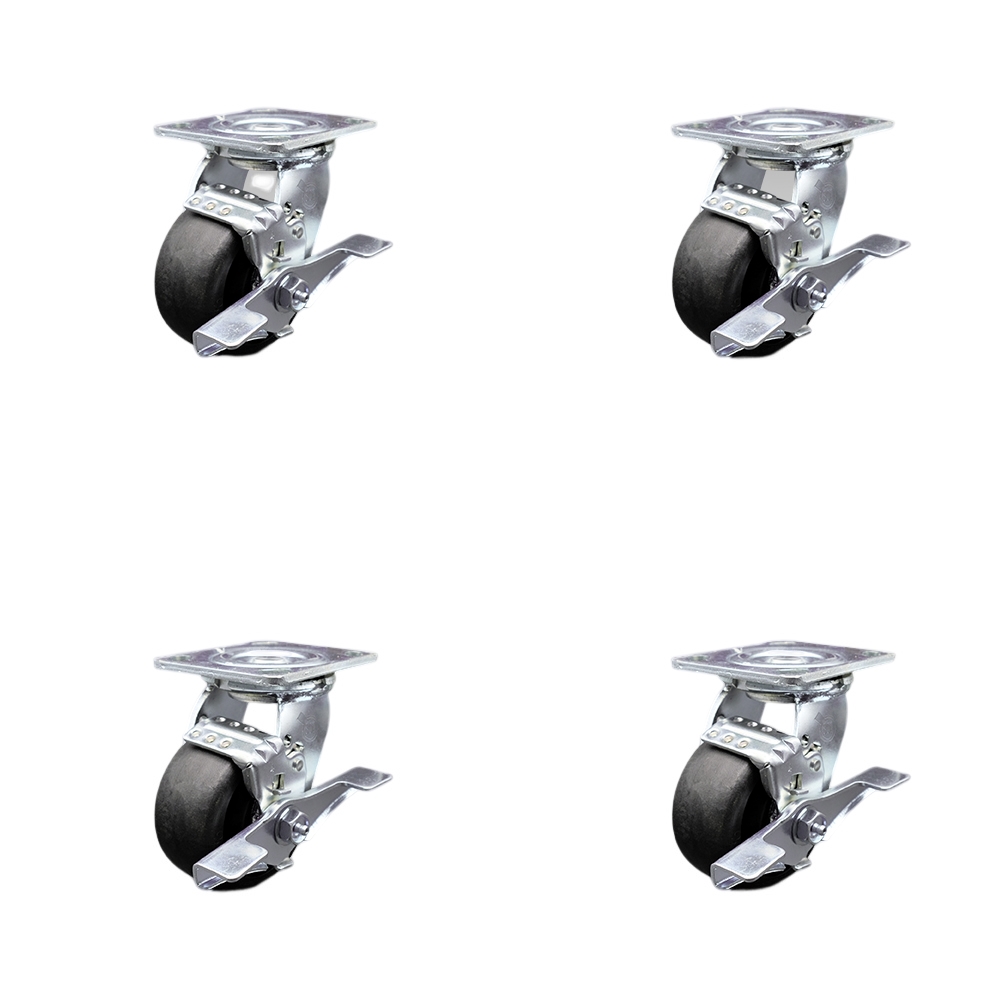 Stainless Steel Glass Filled Nylon Swivel Top Plate Casters Set of 4 Heavy Duty with 4 Inch Wheels - Includes 4 Swivel with Top Lock Brakes and Bolt on Swivel Locks - Service Caster Brand — photo 1