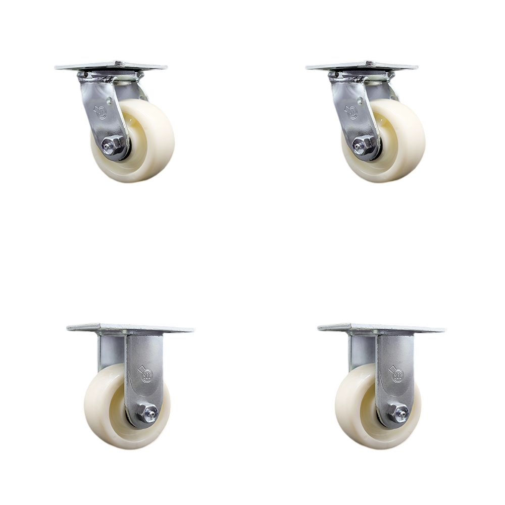 Stainless Steel Heavy Duty Swivel Caster Set of 4 with 4 Inch Nylon Wheels and Ball Bearings - Includes 2 Swivel and 2 Rigid - 3,200 lbs. Total Capacity - Service Caster Brand — photo 1