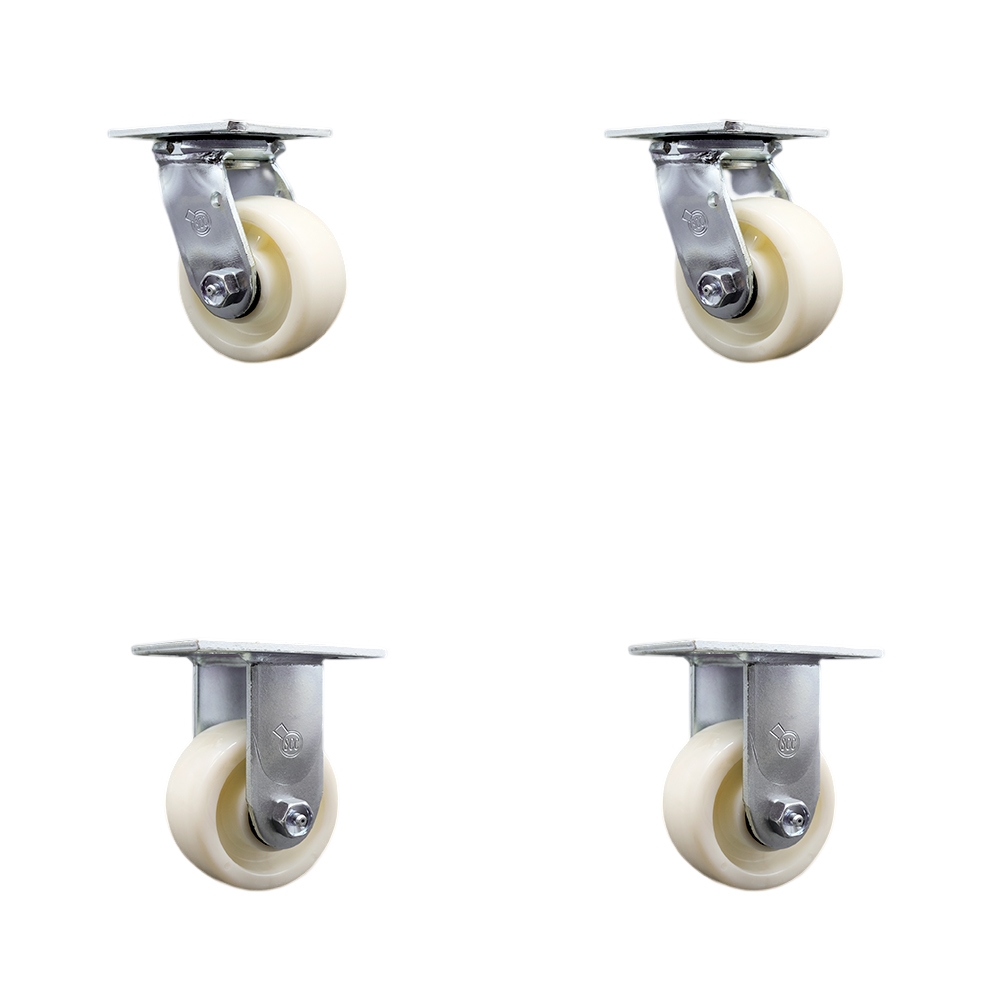 Stainless Steel Nylon Swivel Top Plate Casters Set of 4 Heavy Duty with 4 Inch Wheels - Includes 2 Swivel with Bolt on Swivel Locks and 2 Rigid - Service Caster Brand — photo 1