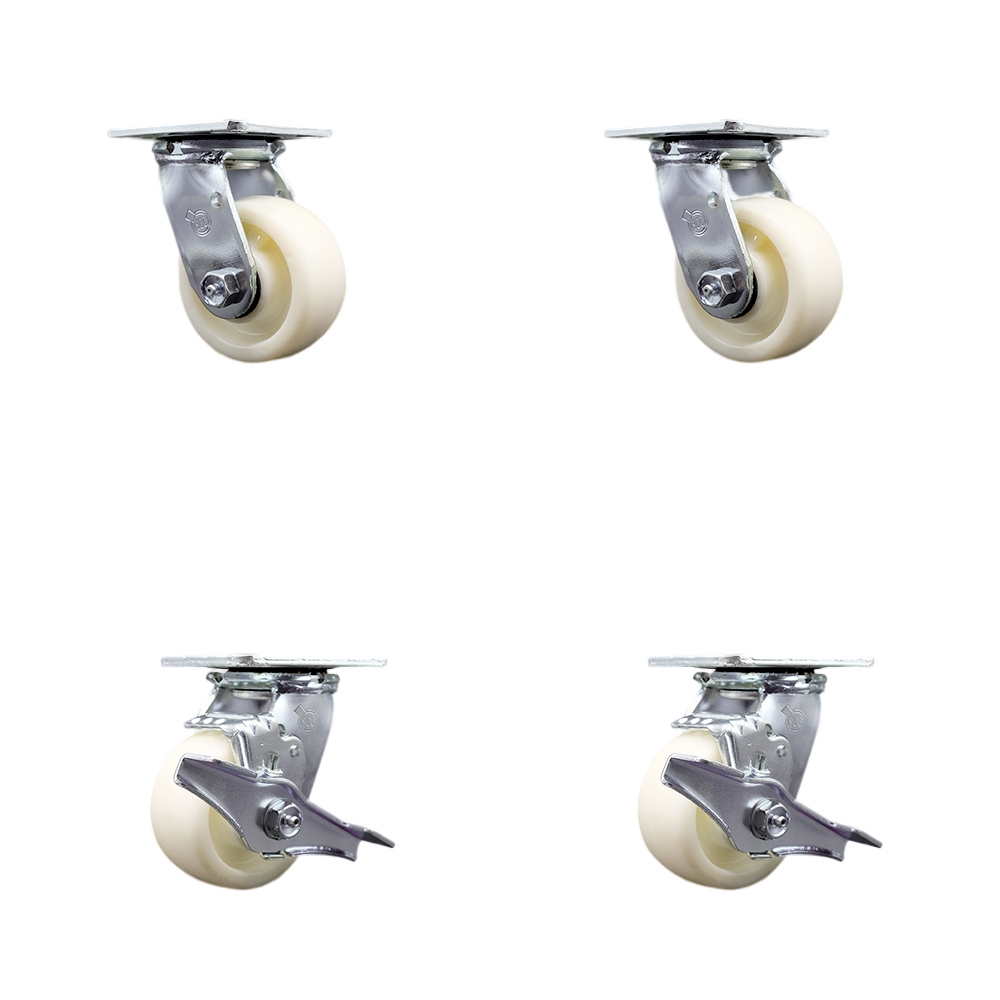 Stainless Steel Heavy Duty Swivel Caster Set of 4 with 4 Inch Nylon Wheels and Ball Bearings - Includes 2 Swivel with Bolt on Swivel Locks and 2 Swivel with Brakes - Service Caster Brand — photo 1