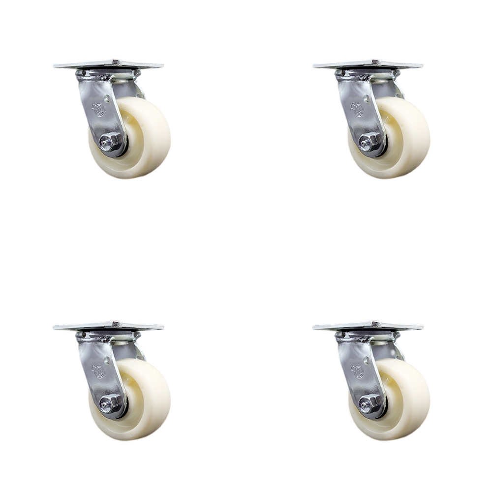 Stainless Steel Heavy Duty Swivel Caster Set of 4 with 4 Inch Nylon Wheels and Ball Bearings - Includes 4 Swivel with Bolt on Swivel Locks - 3,200 lbs. Total Capacity - Service Caster Brand — photo 1