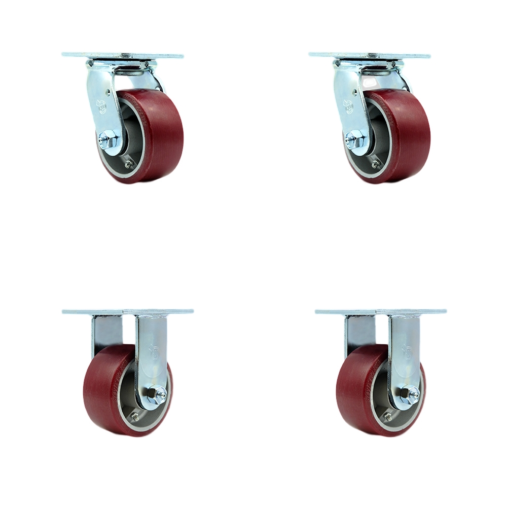 Stainless Steel Polyurethane on Aluminum Swivel Top Plate Casters Set of 4 Heavy Duty with 4 Inch Wheels - Includes 2 Swivel and 2 Rigid – 2,800 lbs. Total Capacity - Service Caster Brand — photo 1