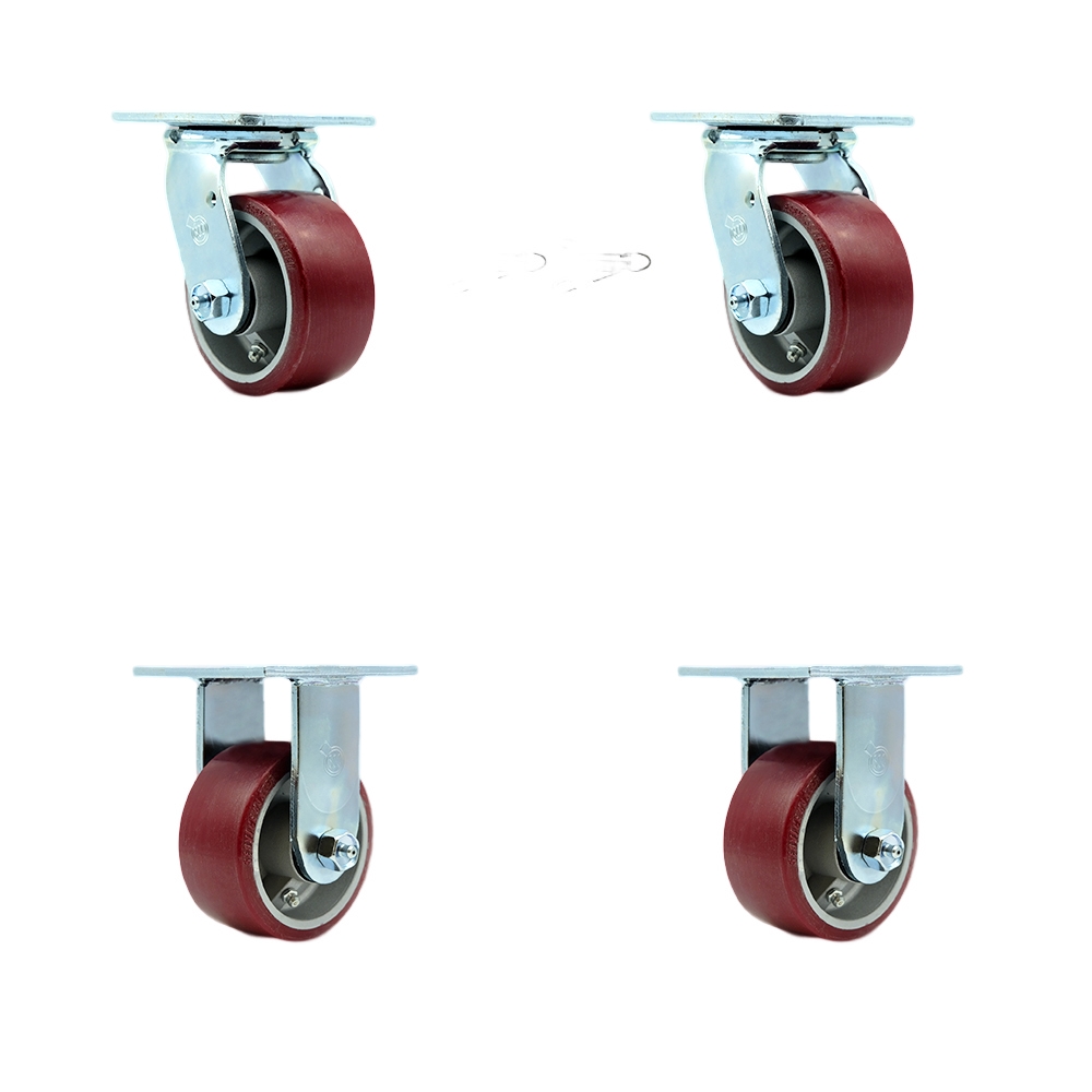 Service Caster 4 Inch SS Poly on Aluminum Caster Set with Ball Bearings