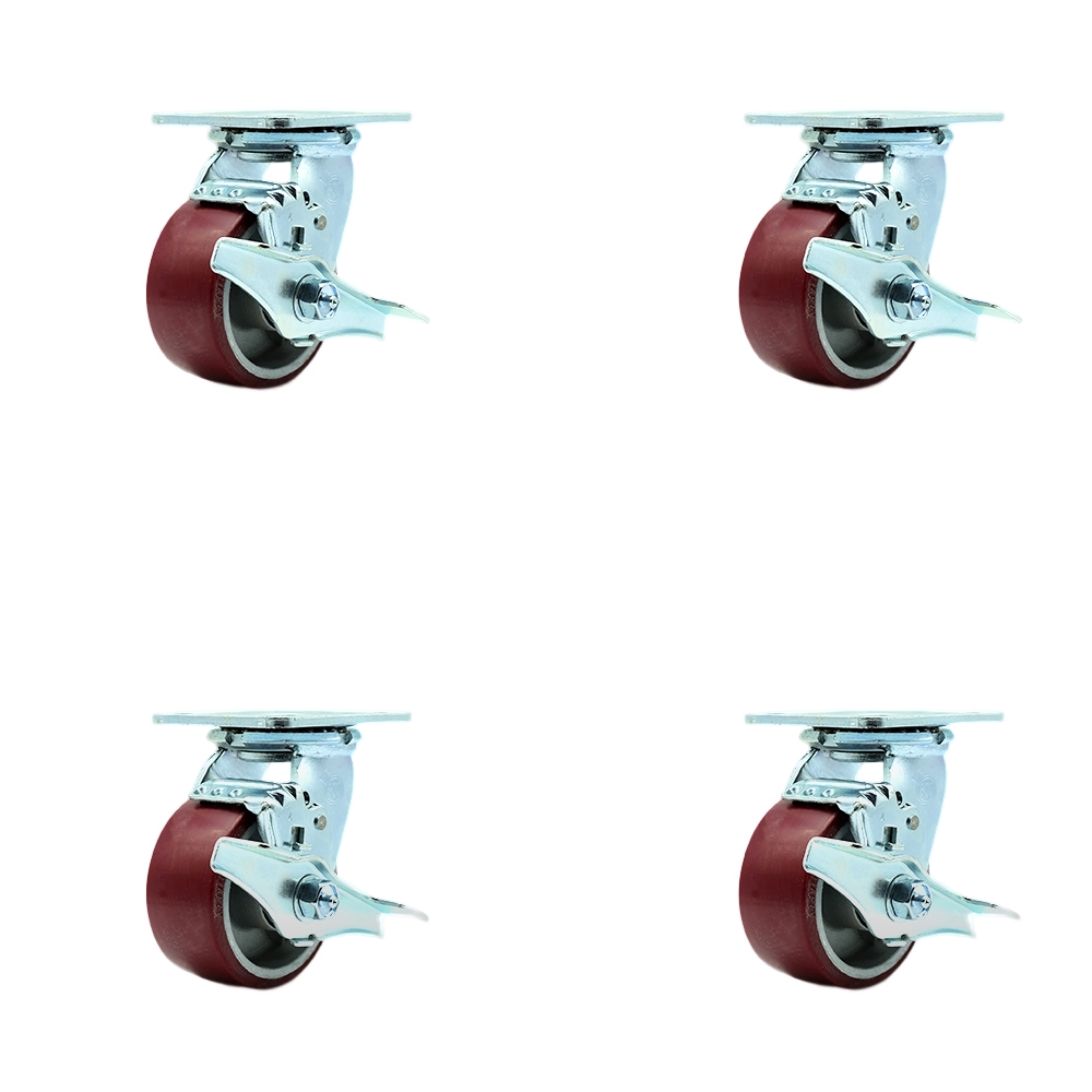 Stainless Steel Polyurethane on Aluminum Swivel Top Plate Casters Set of 4 Heavy Duty with 4 Inch Wheels - Includes 4 Swivel with Top Lock Brakes – 2,800 lbs. Total Capacity - Service Caster Brand — photo 1