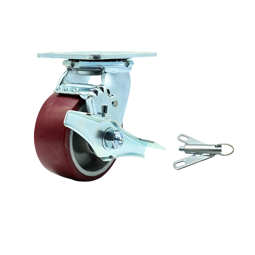 Stainless Steel Heavy Duty Swivel Top Plate Caster with Top Lock Brake and Bolt on Swivel Lock and 4 Inch Polyurethane on Aluminum Wheel with Ball Bearings-700lbs. Capacity/Caster-Service Caster Brand — photo 1