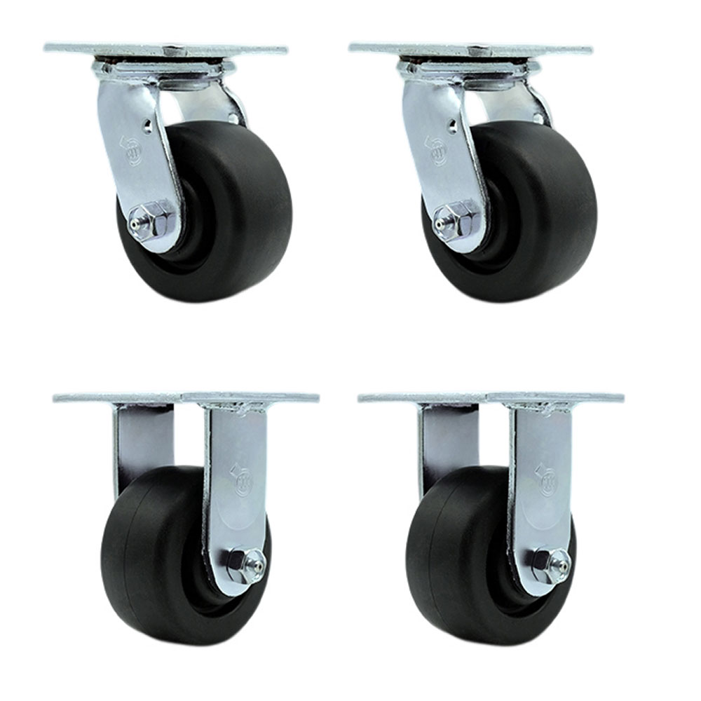 Stainless Steel Heavy Duty Swivel Caster Set of 4 with 4 Inch Polyolefin Wheels and Delrin Bearings - Includes 2 Swivel and 2 Rigid - 2,000 lbs. Total Capacity - Service Caster Brand — photo 1