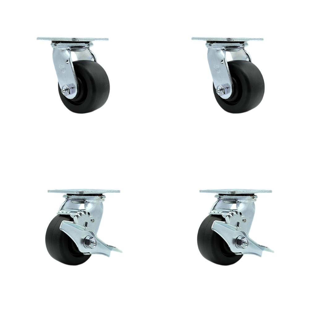 Stainless Steel Heavy Duty Swivel Caster Set of 4 with 4 Inch Polyolefin Wheels and Delrin Bearings - Includes 2 Swivel with Brakes and 2 Swivel - 2,000lbs. Total Capacity - Service Caster Brand — photo 1