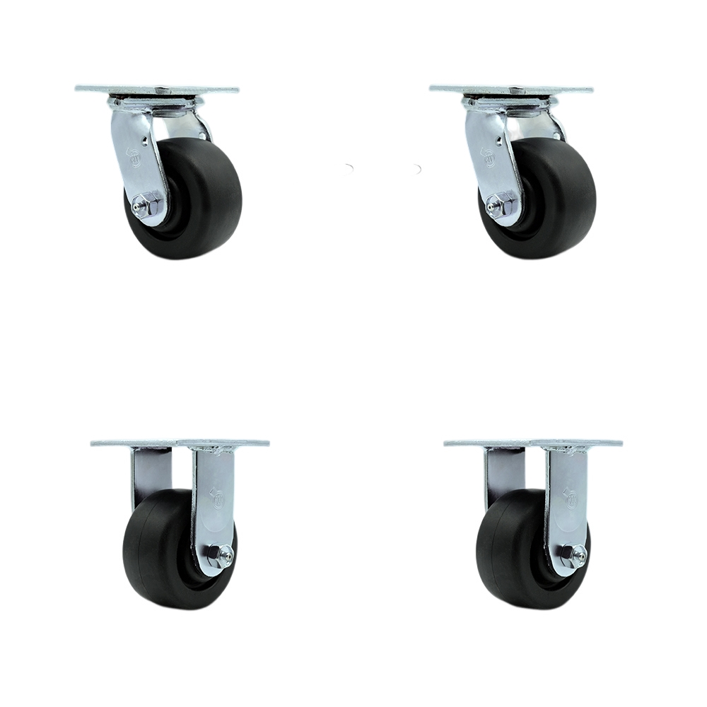 Stainless Steel Heavy Duty Swivel Caster Set of 4 with 4 Inch Polyolefin Wheels and Ball Bearings-Includes 2 Swivel with Bolt on Swivel Lock and 2 Rigid-2,000lbs. Total Capacity - Service Caster Brand — photo 1