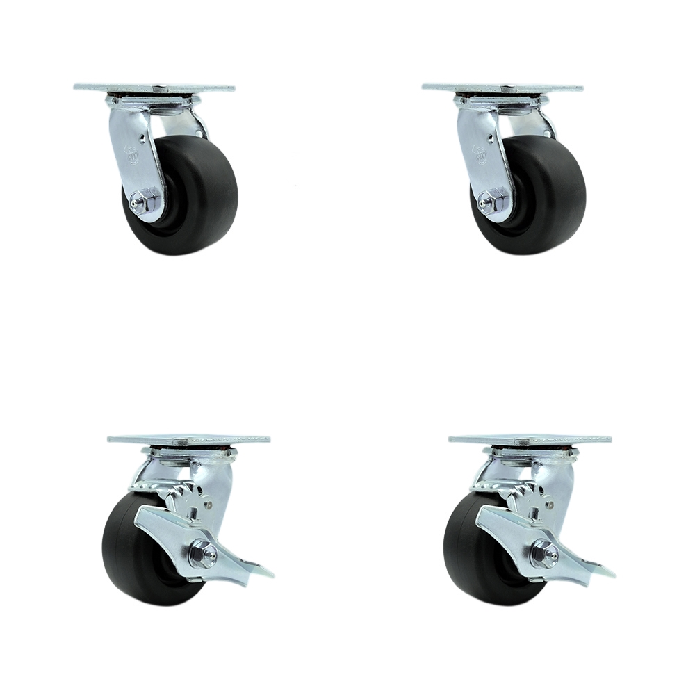 Stainless Steel Heavy Duty Swivel Caster Set of 4 with 4 Inch Polyolefin Wheels and Ball Bearings - Includes 2 Swivel with Bolt on Swivel Locks and 2 Swivel with Brakes - Service Caster Brand — photo 1