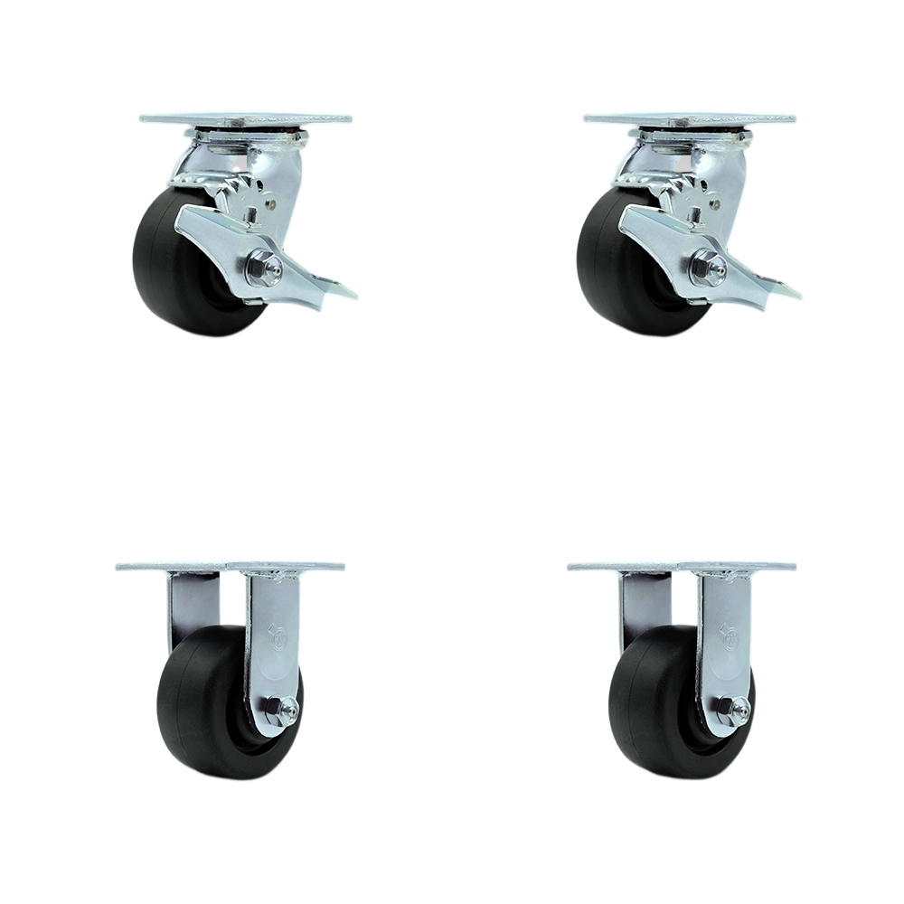 Stainless Steel Heavy Duty Swivel Caster Set of 4 with 4 Inch Polyolefin Wheels and Delrin Bearings - Includes 2 Swivel with Brakes and 2 Rigid - 2,000 lbs. Total Capacity - Service Caster Brand — photo 1