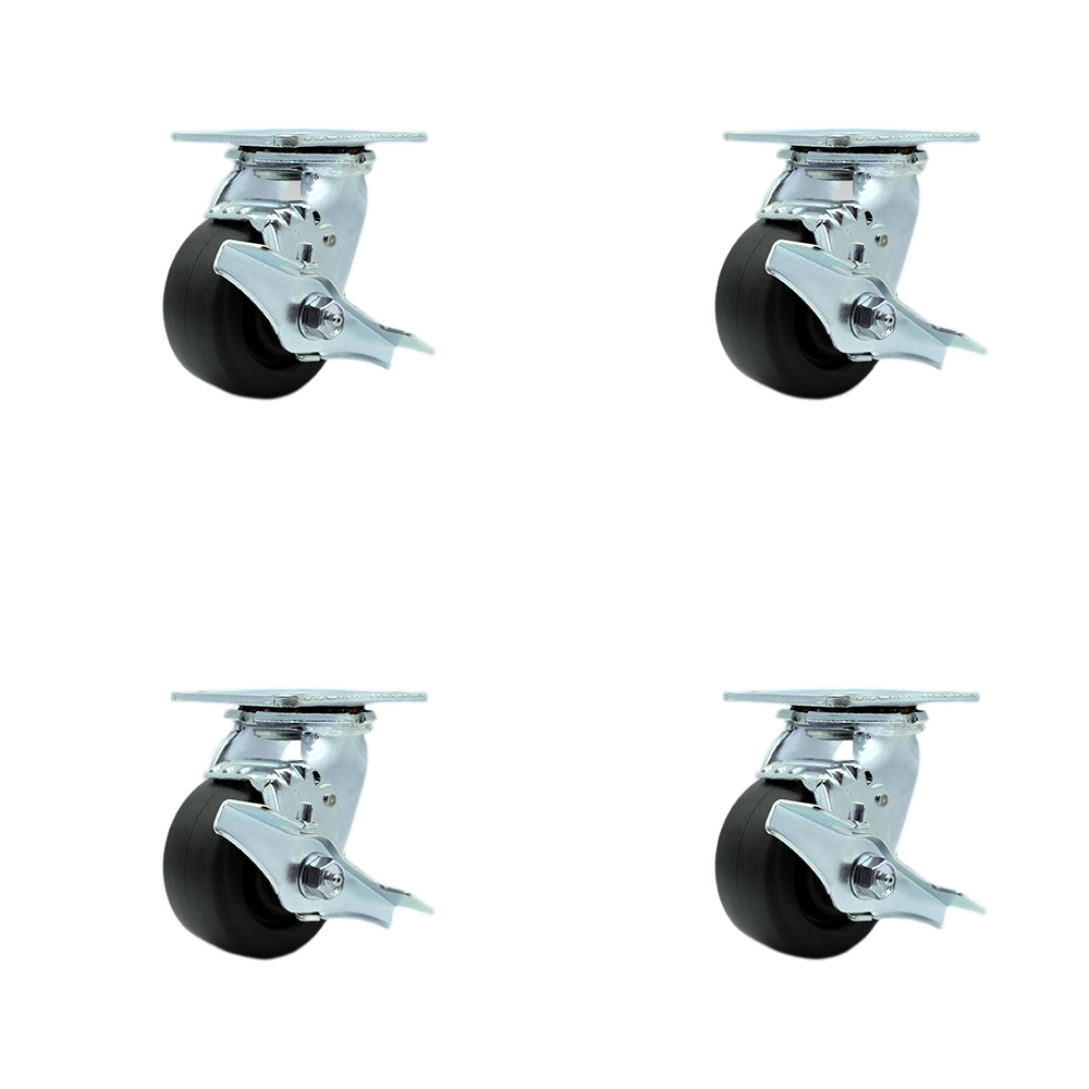 Stainless Steel Polyolefin Swivel Top Plate Casters Set of 4 Heavy Duty with 4 Inch Wheels - Includes 4 Swivel with Top Lock Brakes – 2,000 lbs. Total Capacity - Service Caster Brand — photo 1