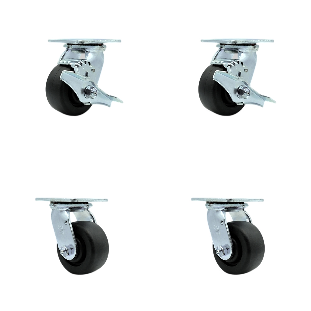 Stainless Steel Heavy Duty Swivel Caster Set with 4 Inch Polyolefin Wheel and Ball Bearing-Include 2 Swivel with Brake & Bolt on Swivel Lock and 2 Swivel with Bolt on Swivel Lock- Service Caster Brand — photo 1