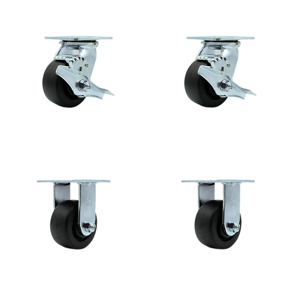 Stainless Steel Heavy Duty Swivel Caster Set with 4 Inch Polyolefin Wheels and Delrin Bearings - Includes 2 Swivel with Brakes and Bolt on Swivel Locks and 2 Rigid - Service Caster Brand — photo 1