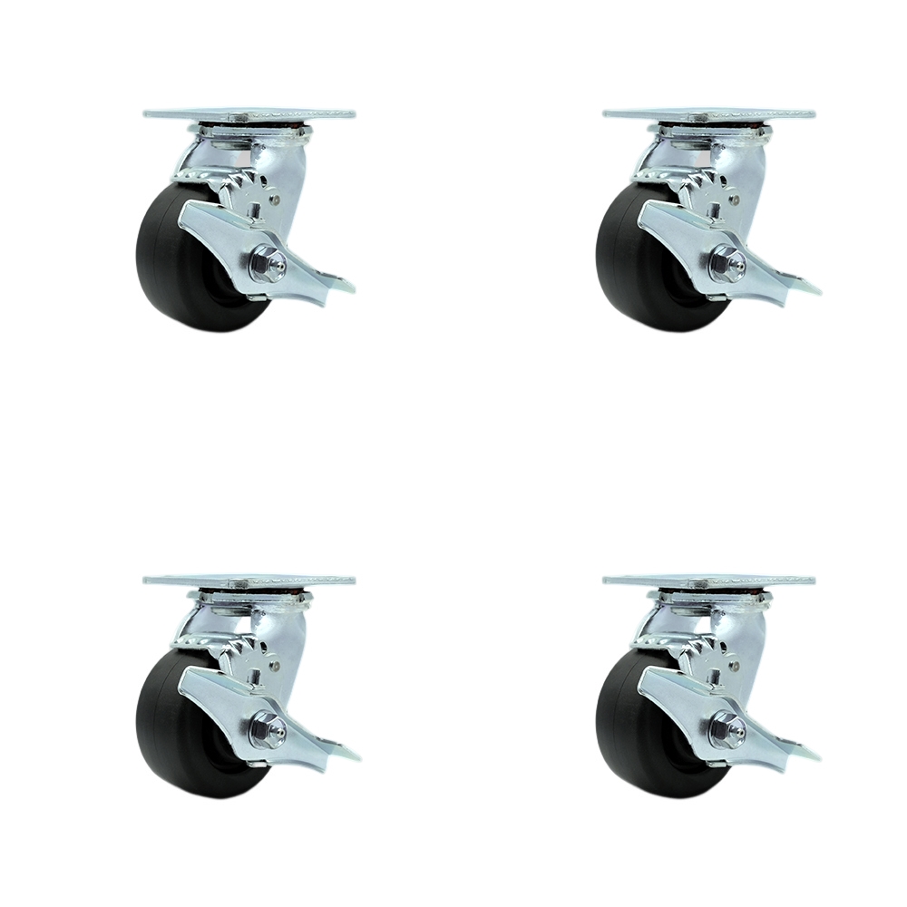 Stainless Steel Heavy Duty Swivel Caster Set of 4 with 4 Inch Polyolefin Wheels and Delrin Bearings - Includes 4 Swivel with Top Lock Brakes and Bolt on Swivel Locks - Service Caster Brand — photo 1