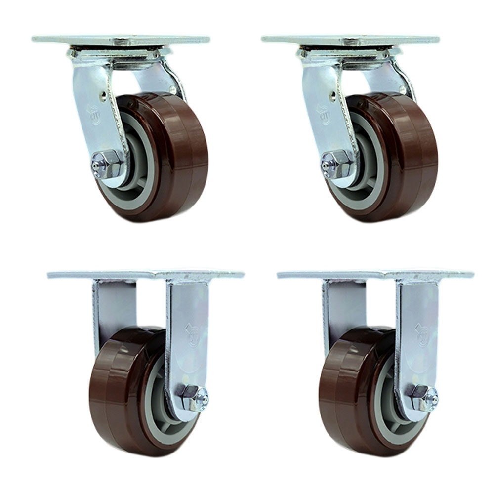 Stainless Steel Polyurethane Swivel Top Plate Casters Set of 4 Heavy Duty with 4 Inch Wheels - Includes 2 Swivel with Bolt on Swivel Locks and 2 Rigid - Service Caster Brand — photo 1
