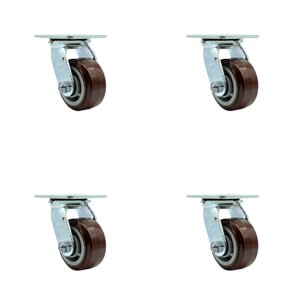 Stainless Steel Polyurethane Swivel Top Plate Casters Set of 4 Heavy Duty with 4 Inch Wheels - Includes 4 Swivel with Bolt on Swivel Locks – 2,400 lbs. Total Capacity - Service Caster Brand — photo 1
