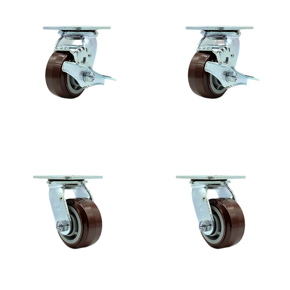 Stainless Heavy Duty Swivel Top Plate Casters with 4 Inch Polyurethane Wheels - Includes 2 Swivel with Brakes and Bolt on Swivel Locks and 2 Swivel with Bolt on Swivel Locks - Service Caster Brand — photo 1