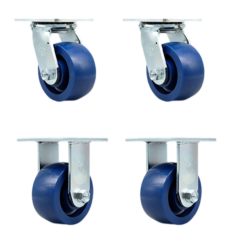 Stainless Steel Heavy Duty Swivel Caster Set of 4 with 4 Inch Solid Polyurethane Wheels and Delrin Bearings - Includes 2 Swivel and 2 Rigid - 2,800 lbs. Total Capacity - Service Caster Brand — photo 1