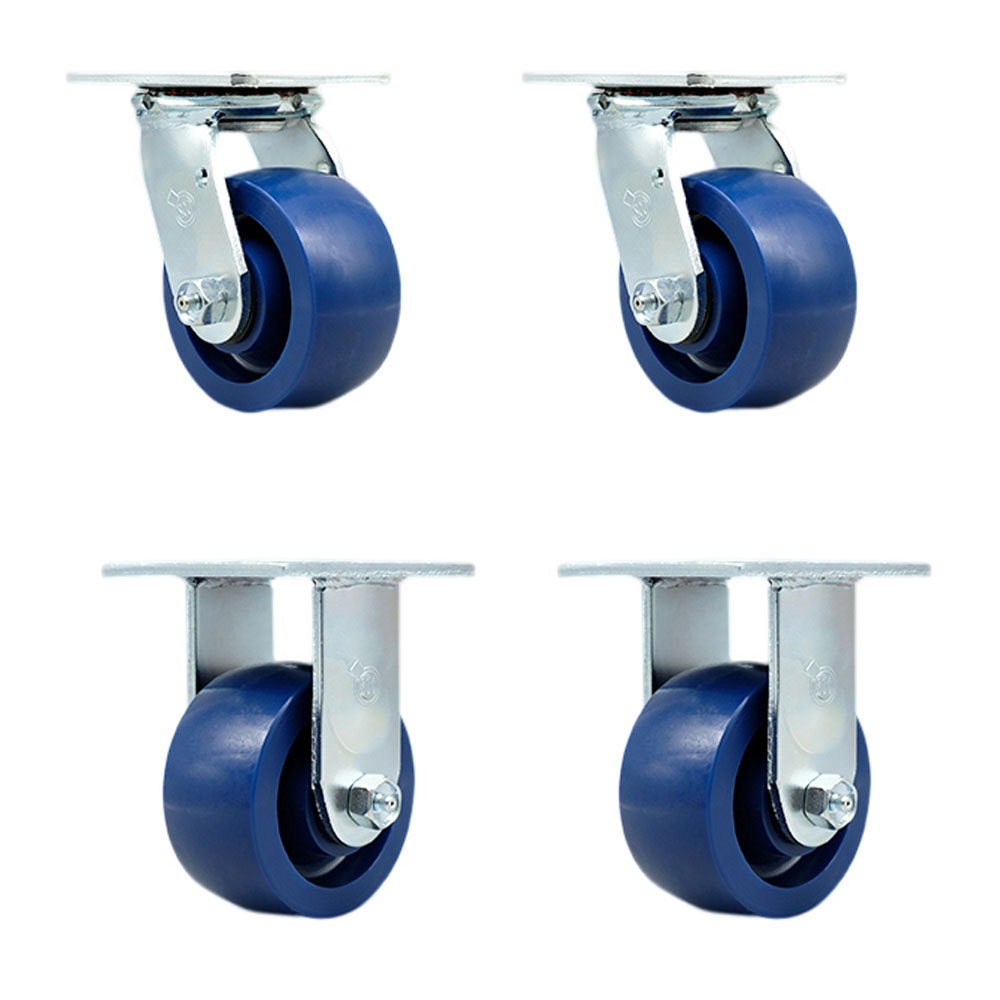 Stainless Steel Solid Polyurethane Swivel Top Plate Casters Set of 4 Heavy Duty with 4 Inch Wheels - Includes 2 Swivel with Bolt on Swivel Locks and 2 Rigid - Service Caster Brand — photo 1