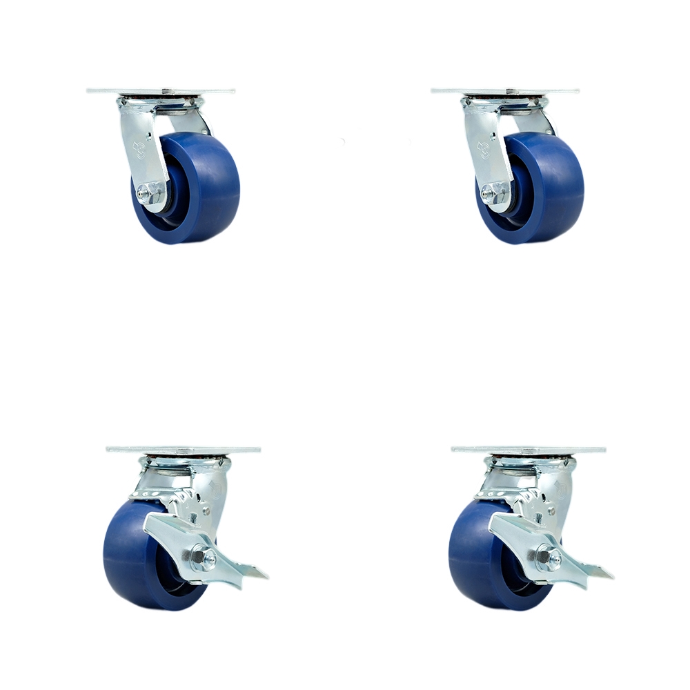 Stainless Steel Heavy Duty Swivel Caster Set of 4 with 4 Inch Solid Polyurethane Wheels and Ball Bearings - Includes 2 Swivel with Bolt on Swivel Locks and 2 Swivel with Brakes - Service Caster Brand — photo 1