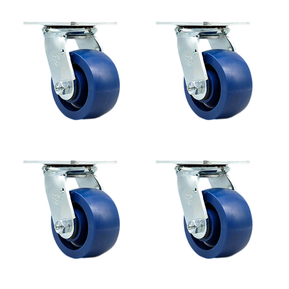 Stainless Steel Solid Polyurethane Swivel Top Plate Casters Set of 4 Heavy Duty with 4 Inch Wheels - Includes 4 Swivel with Bolt on Swivel Locks – 2,800 lbs. Total Capacity - Service Caster Brand — photo 1