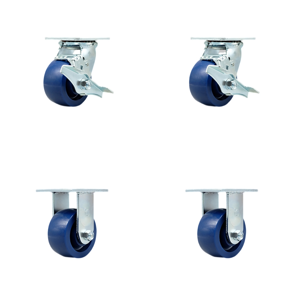 Stainless Steel Solid Polyurethane Swivel Top Plate Casters Set of 4 Heavy Duty with 4 Inch Wheels - Includes 2 Swivel with Brakes and 2 Rigid – 2,800 lbs. Total Capacity - Service Caster Brand — photo 1