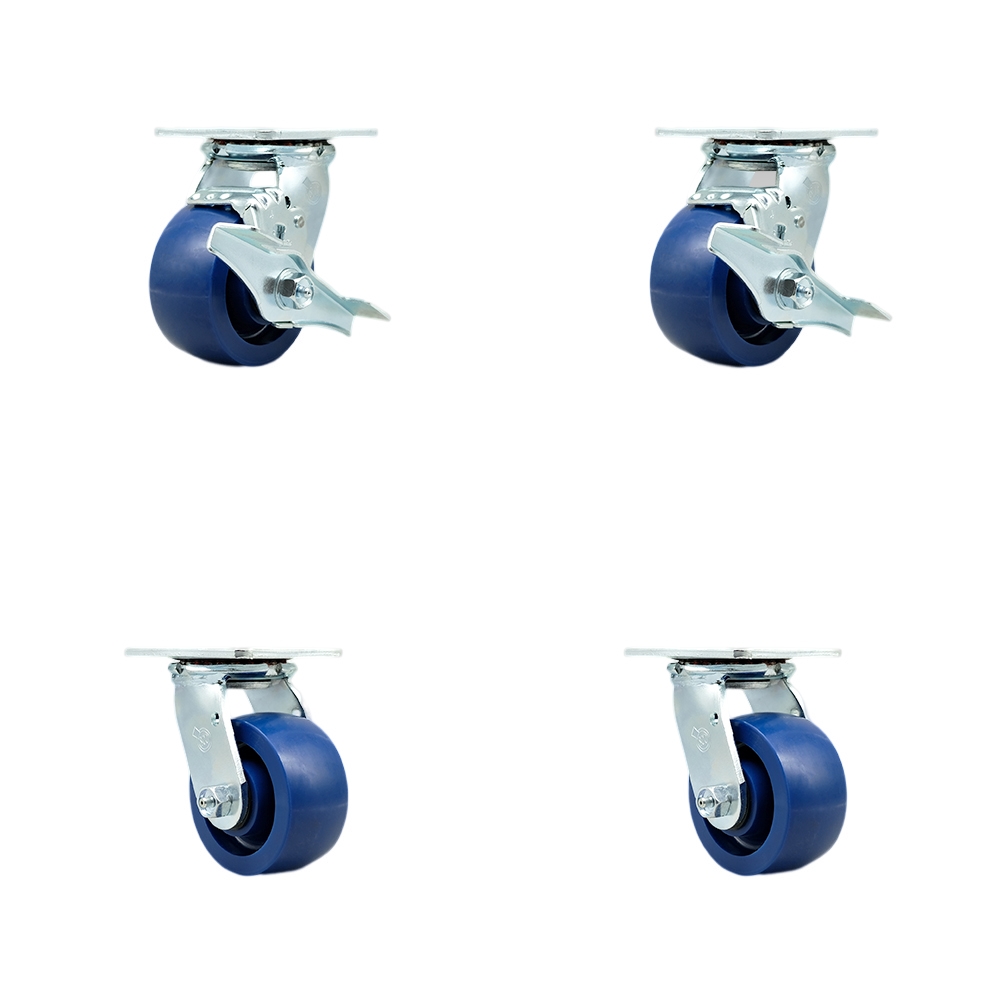 Stainless Steel Heavy Duty Swivel Caster Set with 4 Inch Solid Poly Wheel&Delrin Bearings-Include 2 Swivel with Brake and Bolt on Swivel Lock and 2 Swivel with Bolt on Swivel Lock-Service Caster Brand — photo 1
