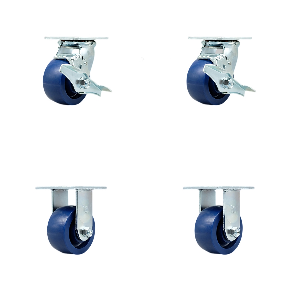 Stainless Steel Heavy Duty Swivel Caster Set with 4 Inch Solid Polyurethane Wheels and Delrin Bearings - Includes 2 Swivel with Brakes and Bolt on Swivel Locks and 2 Rigid - Service Caster Brand — photo 1