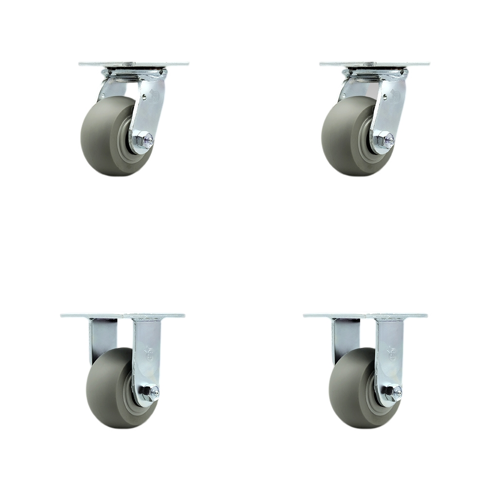 Stainless Steel Thermoplastic Rubber Donut Tread Swivel Top Plate Casters Set of 4 Heavy Duty with 4 Inch Wheels - Includes 2 Swivel and 2 Rigid – 1,200 lbs. Total Capacity - Service Caster Brand — photo 1