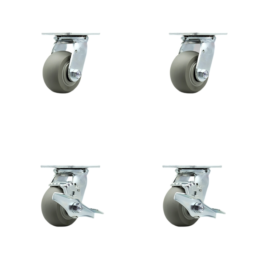 Stainless Steel Thermoplastic Rubber Donut Tread Swivel Top Plate Casters Set of 4 Heavy Duty with 4 Inch Wheels-Includes 2 Swivel with Brake and 2 Swivel–1,200lbs. Total Capacity-Service Caster Brand — photo 1