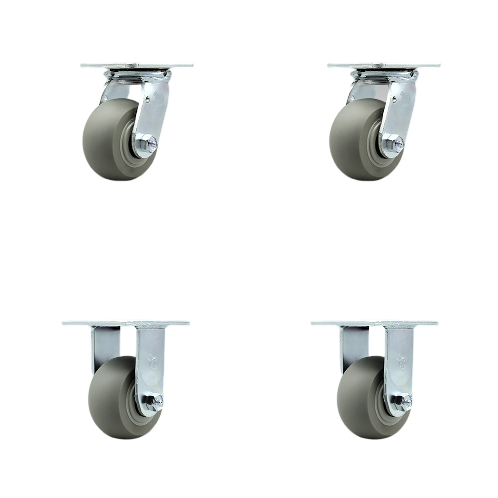 Stainless Steel Thermoplastic Rubber Donut Tread Swivel Top Plate Casters Set of 4 Heavy Duty with 4 Inch Wheels - Includes 2 Swivel with Bolt on Swivel Locks and 2 Rigid - Service Caster Brand — photo 1