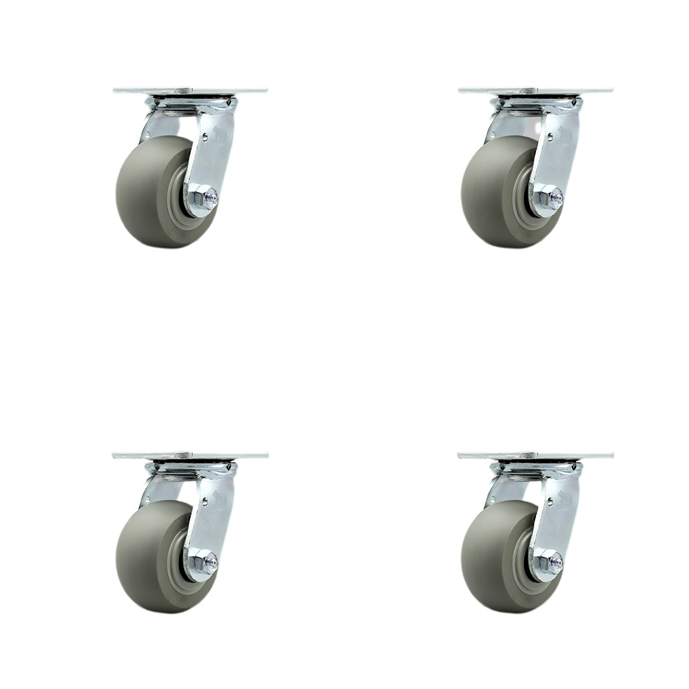 Stainless Steel Thermoplastic Rubber Donut Tread Swivel Top Plate Casters Set of 4 Heavy Duty with 4 Inch Wheels - Includes 4 Swivel with Bolt on Swivel Locks - Service Caster Brand — photo 1