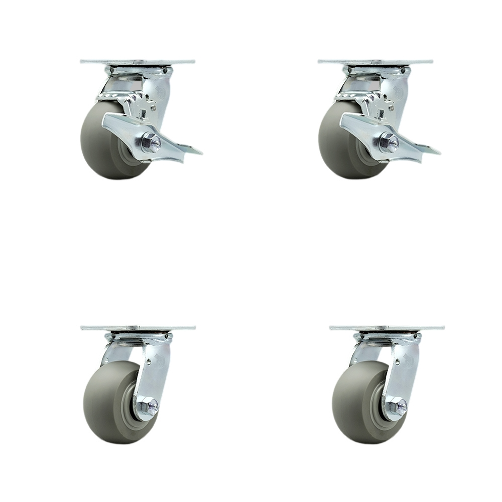 Stainless Heavy Duty Swivel Caster Set with 4 Inch Thermoplastic Rubber Donut Tread Wheel & Delrin Bearings - Include 2 Swivel w/Brake &Swivel Lock and 2 Swivel with Swivel Lock - Service Caster Brand — photo 1