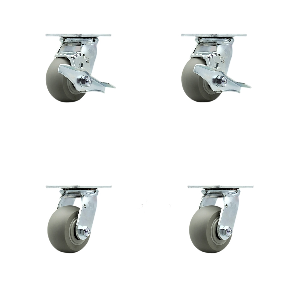 Stainless Steel Heavy Duty Swivel Caster Set 4 with 4 Inch Poly Wheel and Ball Bearing-Includes 2 Swivel with Brake and Bolt on Swivel Lock and 2 Swivel with Bolt on Swivel Lock - Service Caster Brand — photo 1