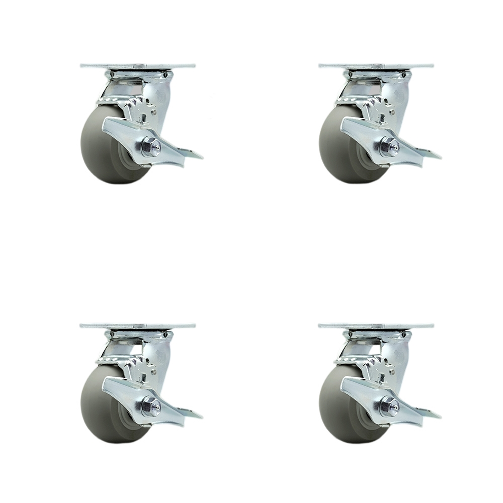 Stainless Steel Heavy Duty Swivel Caster Set with 4 Inch Thermoplastic Donut Tread Wheel and Ball Bearing-Include 2 Swivel with Brake and Bolt on Swivel Lock & 2 Swivel with Brake-Service Caster Brand — photo 1
